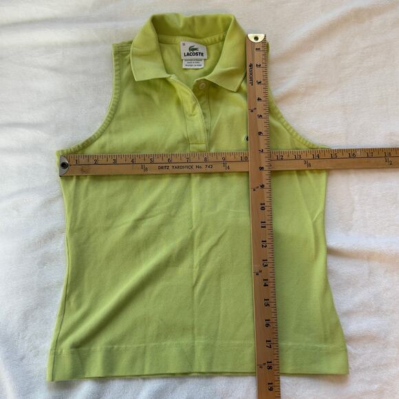 Lacoste Sleeveless Cotton Mini Piqué Polo Shirt Neon Green Women’s 36 Preppy - Picture 11 of 11